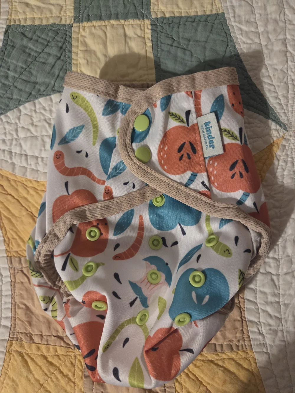 Kinder Cloth Diaper Cover in Multi Color Apple Print Reusable Eco Friendly Baby